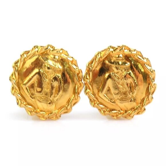 Auth CHANEL Mademoiselle Clip on Earrings Gold Metal - Picture 1 of 16